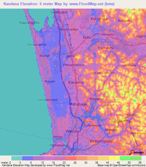 Kandana,Sri Lanka Elevation Map