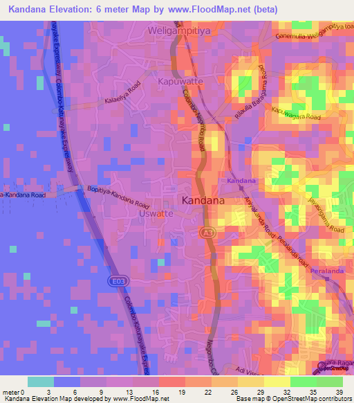 Kandana,Sri Lanka Elevation Map