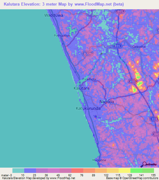 Kalutara,Sri Lanka Elevation Map