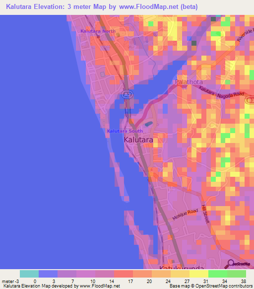 Kalutara,Sri Lanka Elevation Map