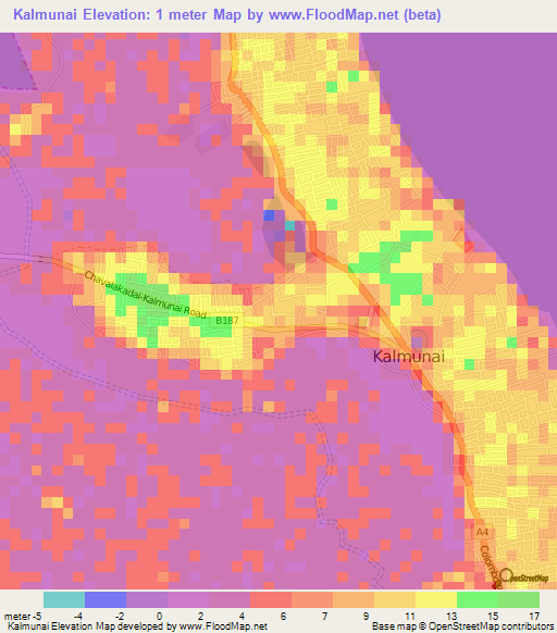 Kalmunai,Sri Lanka Elevation Map