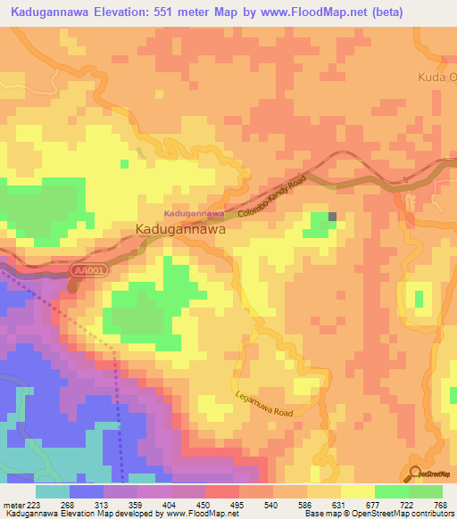 Kadugannawa,Sri Lanka Elevation Map