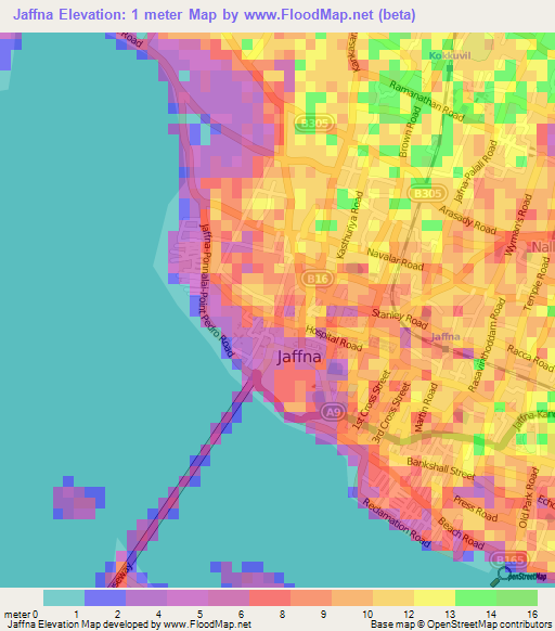 Jaffna,Sri Lanka Elevation Map