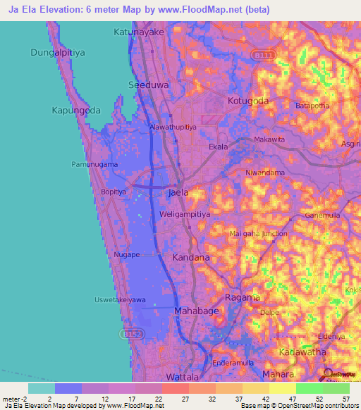 Ja Ela,Sri Lanka Elevation Map