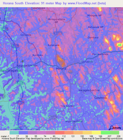 Horana South,Sri Lanka Elevation Map