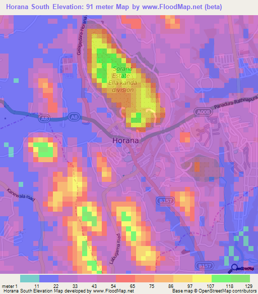 Horana South,Sri Lanka Elevation Map