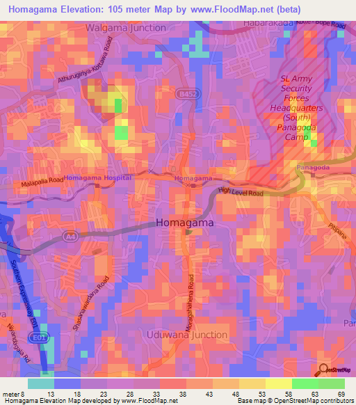 Homagama,Sri Lanka Elevation Map