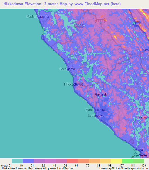 Hikkaduwa,Sri Lanka Elevation Map