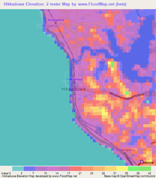 Hikkaduwa,Sri Lanka Elevation Map