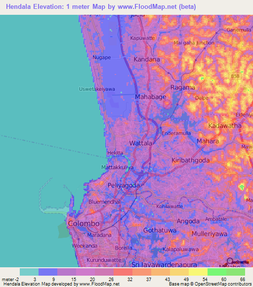 Hendala,Sri Lanka Elevation Map