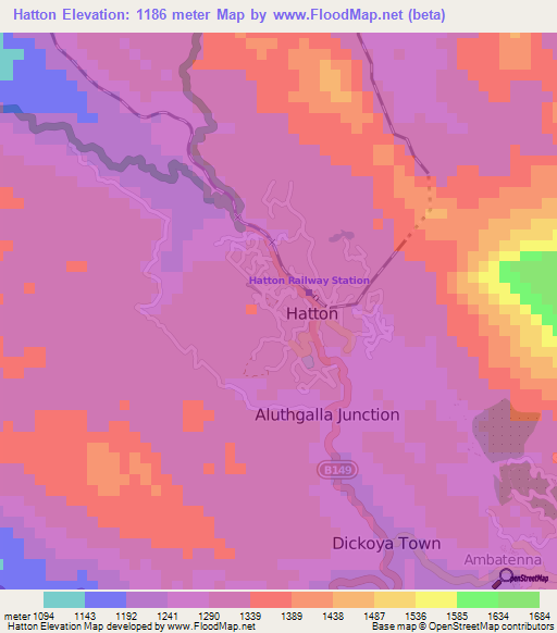 Hatton,Sri Lanka Elevation Map