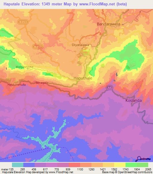 Haputale,Sri Lanka Elevation Map