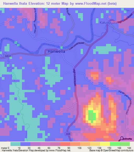 Hanwella Ihala,Sri Lanka Elevation Map