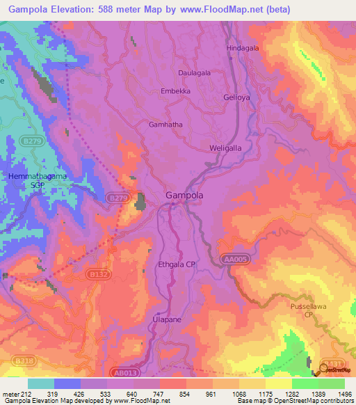 Gampola,Sri Lanka Elevation Map