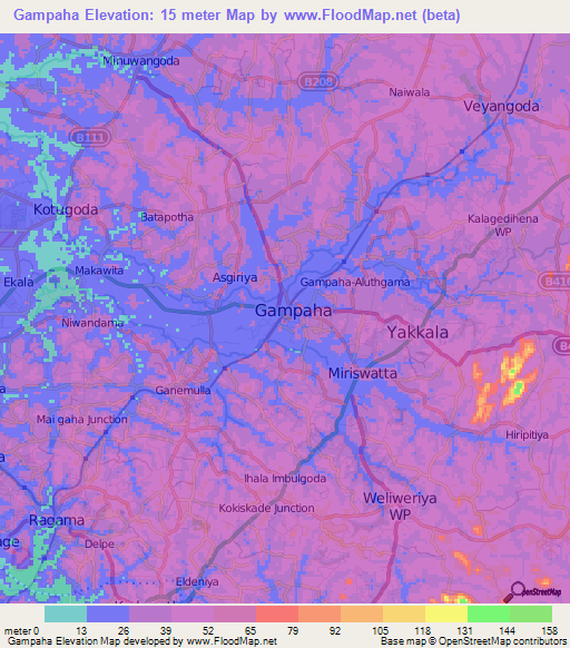 Gampaha,Sri Lanka Elevation Map