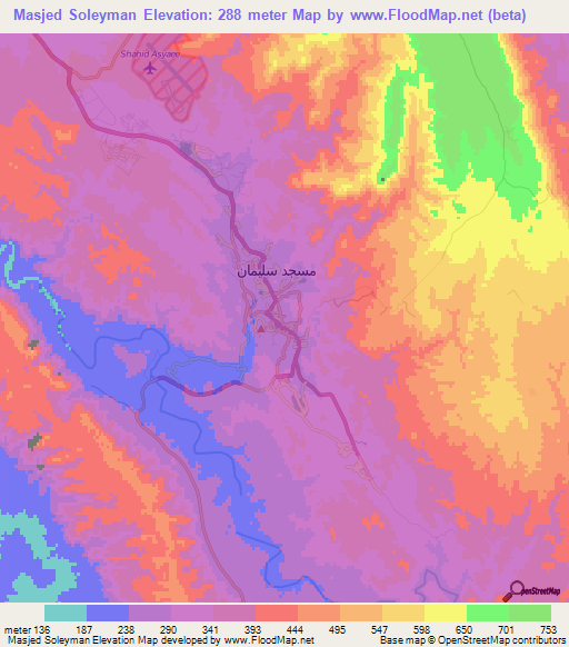 Masjed Soleyman,Iran Elevation Map