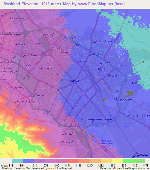 Mashhad,Iran Elevation Map