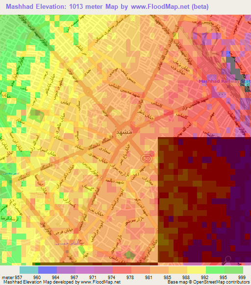 Mashhad,Iran Elevation Map