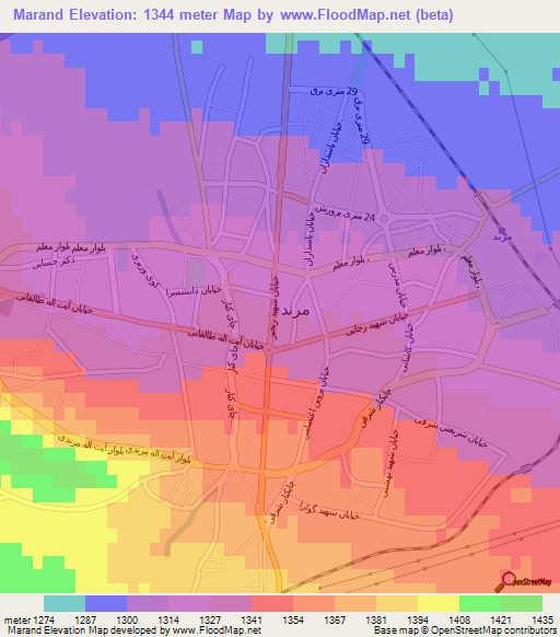 Marand,Iran Elevation Map