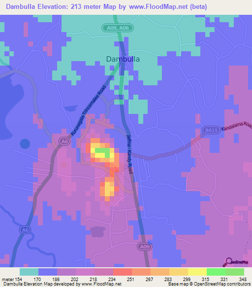 Dambulla,Sri Lanka Elevation Map