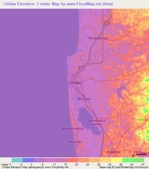 Chilaw,Sri Lanka Elevation Map