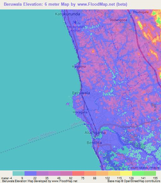 Beruwala,Sri Lanka Elevation Map
