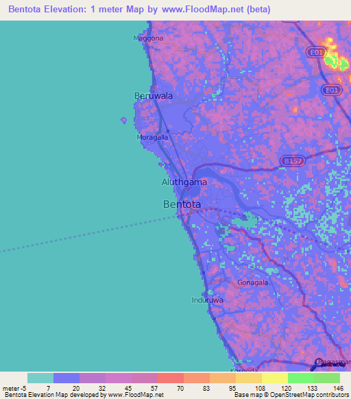 Bentota,Sri Lanka Elevation Map