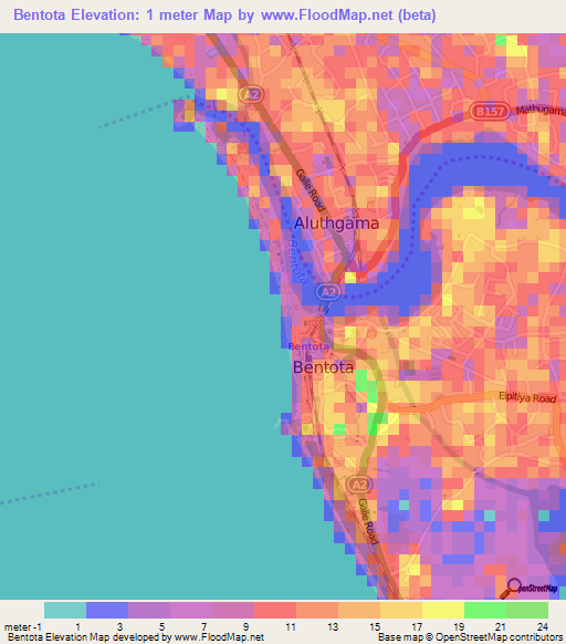 Bentota,Sri Lanka Elevation Map