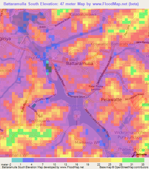 Battaramulla South,Sri Lanka Elevation Map