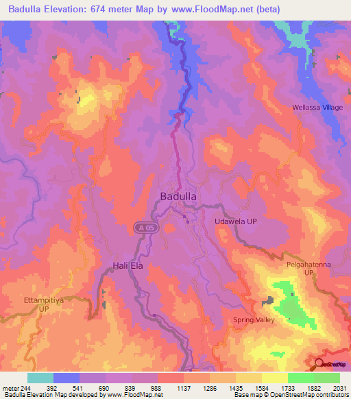 Badulla,Sri Lanka Elevation Map