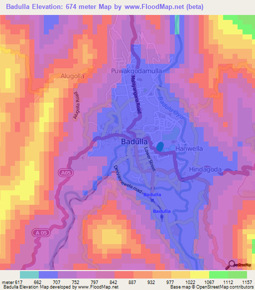 Badulla,Sri Lanka Elevation Map