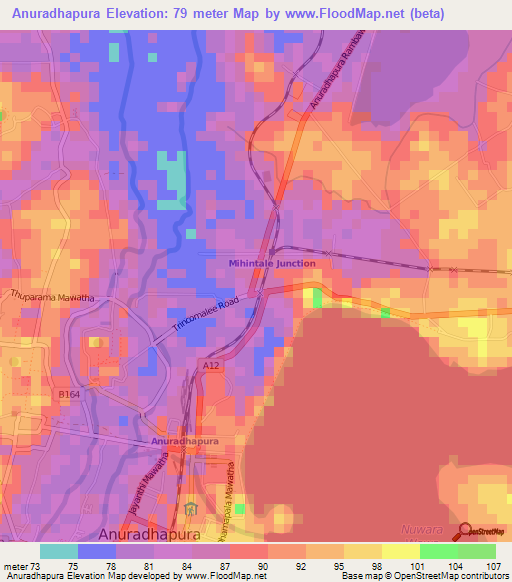 Anuradhapura,Sri Lanka Elevation Map