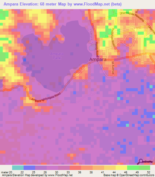 Ampara,Sri Lanka Elevation Map