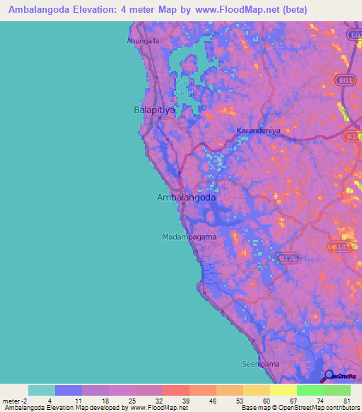 Ambalangoda,Sri Lanka Elevation Map