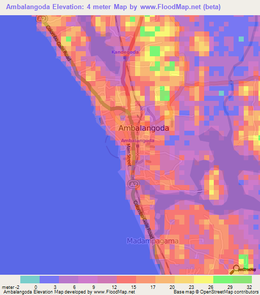 Ambalangoda,Sri Lanka Elevation Map