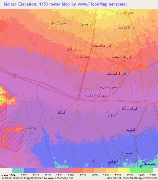 Malard,Iran Elevation Map
