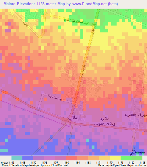 Malard,Iran Elevation Map