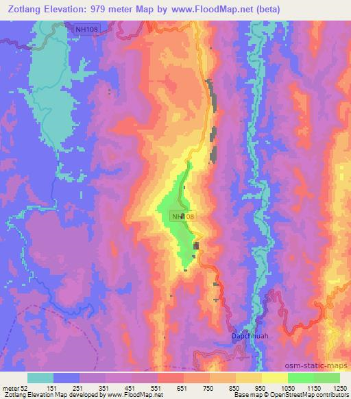 Zotlang,India Elevation Map