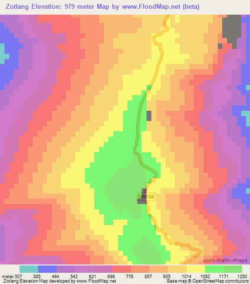 Zotlang,India Elevation Map