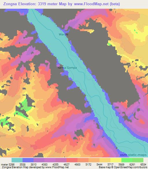 Zongsa,India Elevation Map