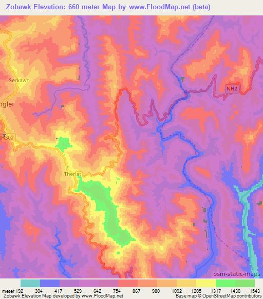 Zobawk,India Elevation Map