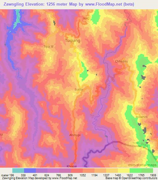 Zawngling,India Elevation Map