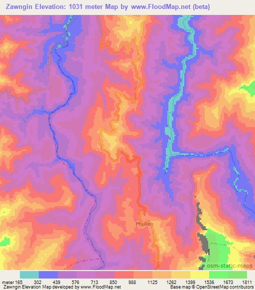 Zawngin,India Elevation Map
