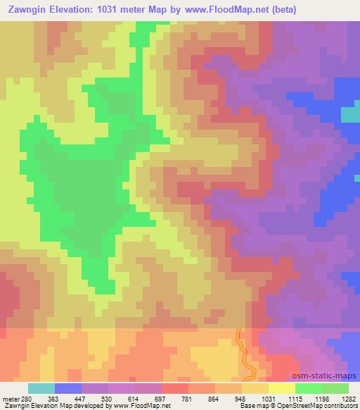 Zawngin,India Elevation Map