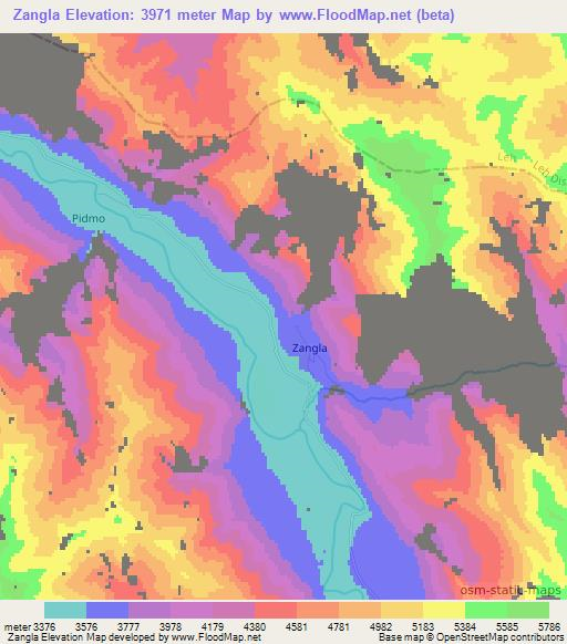 Zangla,India Elevation Map