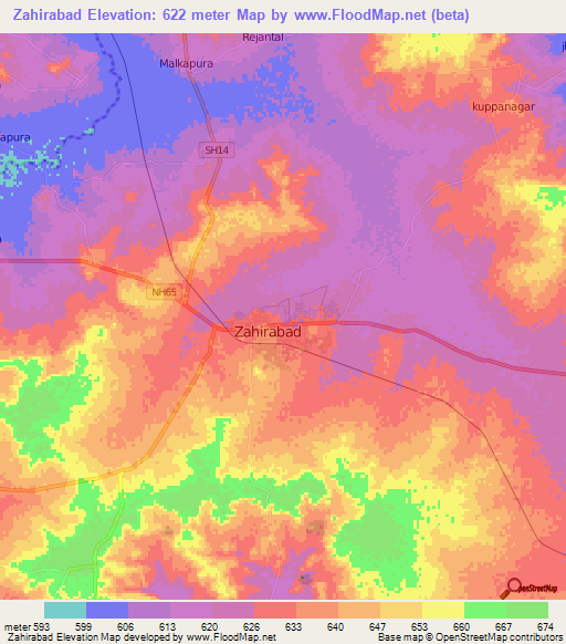 Zahirabad,India Elevation Map