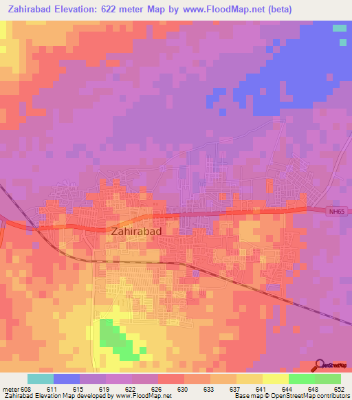 Zahirabad,India Elevation Map