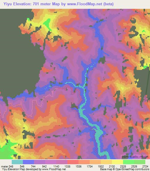 Yiyu,India Elevation Map