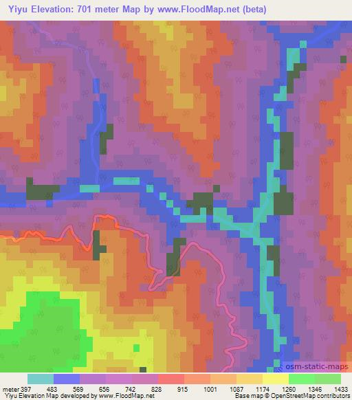 Yiyu,India Elevation Map