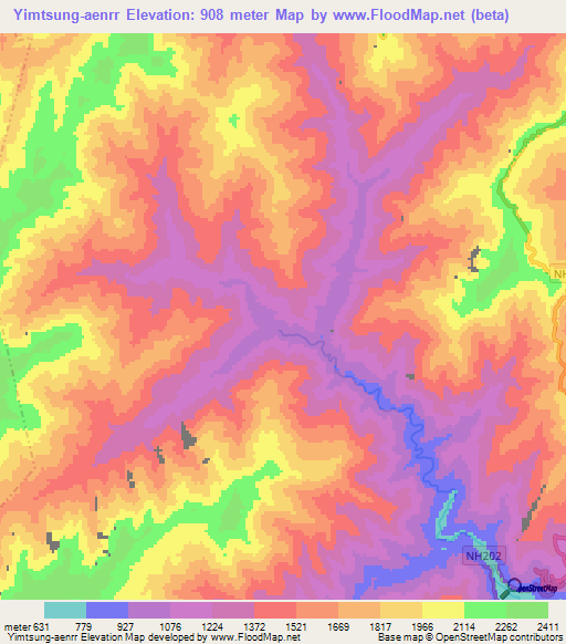 Yimtsung-aenrr,India Elevation Map